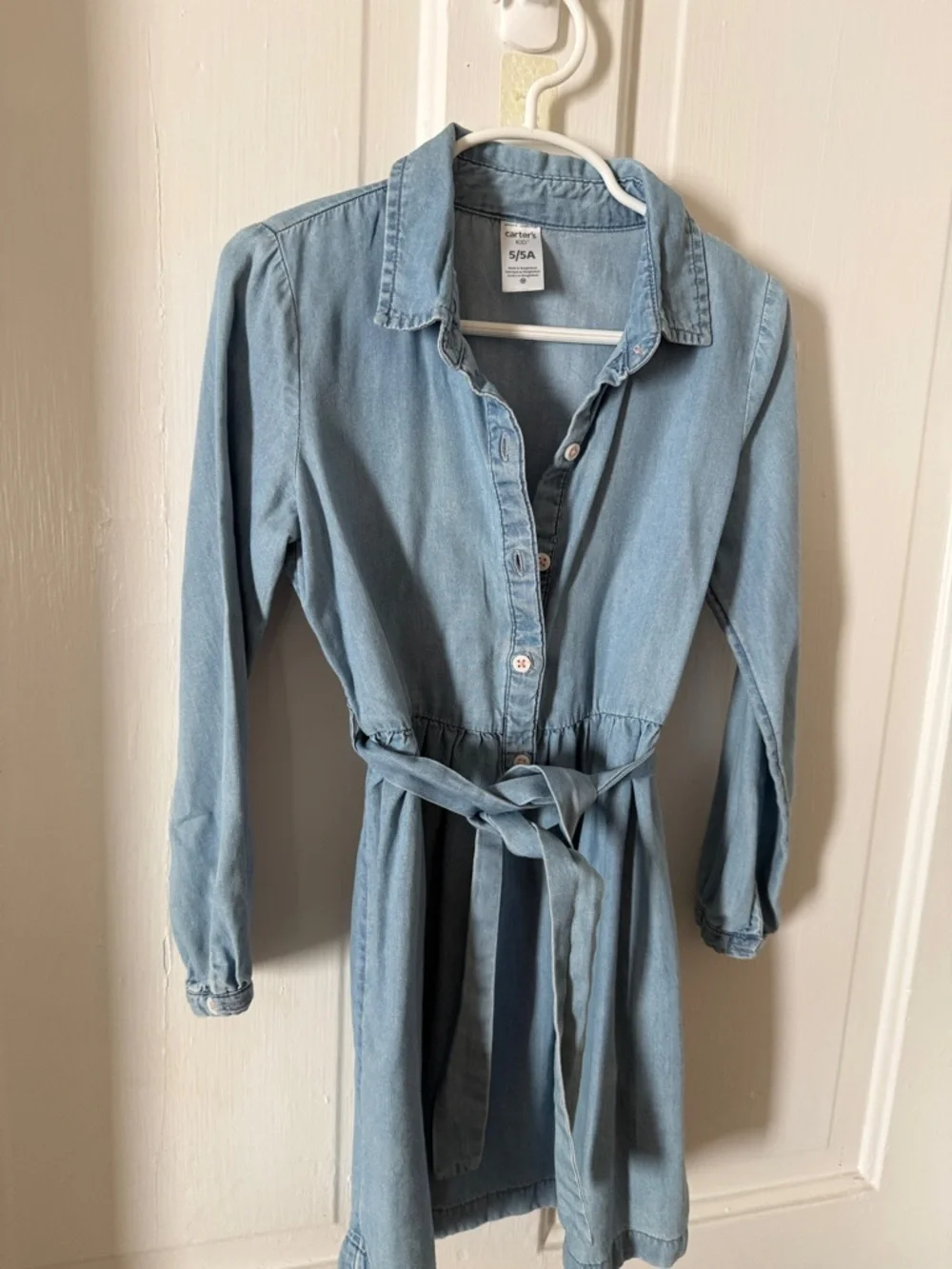 Carter's Light Blue Denim Shirt Dress with Tie Waist